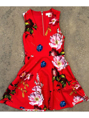 Ted Baker Red Berry Sundea Kinle Fit N Flare Dress  Size 2 US Flowing Fashion
